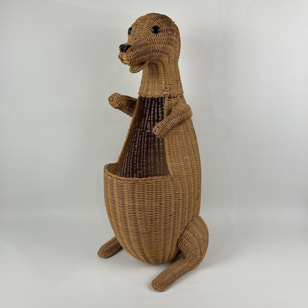 Large VTG 28" Wicker Kangaroo Storage Basket Hamper Plant Toilet Paper Holder